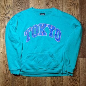 Zara Teal Crewneck Sweater with Tokyo Graphic